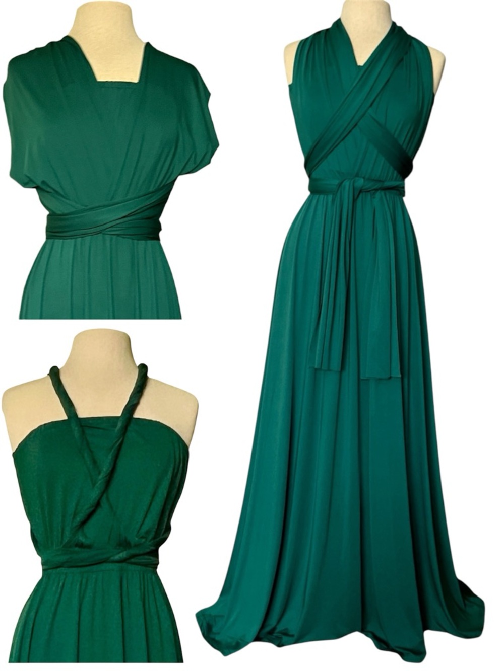 Elegant Emerald Green Halter Infinity Evening Dress with Bandeau